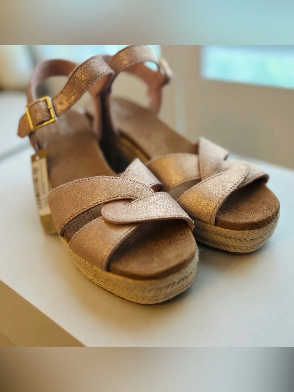 NWT TOMS Isla Pale Rose Metallic Suede Espadrille Platform Sandals 8.5